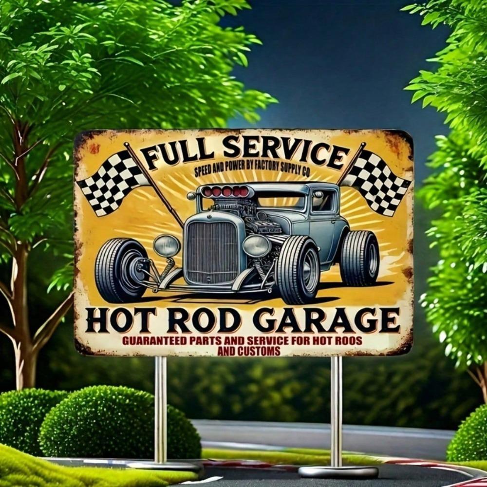 1 шт. Винтажная металлическая вывеска для гаража Hot Rod, Декор для мастерской классических автомобилей с клетчатым флагом, Водонепроницаемая ретро стена мастерской авто