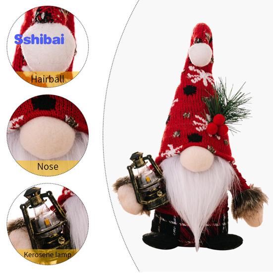 Рождественская кукла-гном, вязаная шапка ручной работы, сосновая иголка, ягодный помпон, полная борода, коса, настольный стоячий безликий гном, мягкое украшение