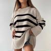 Повседневный полосатый свитер женский элегантный водолазка контрастный длинный рукав женские пуловеры осень зима мода женский трикотаж
