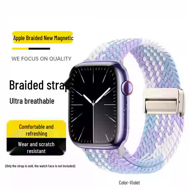 Совместимый эластичный плетеный нейлоновый магнитный ремешок для Apple Watch 4, 5, 6 и iWatch 7, 8, 9