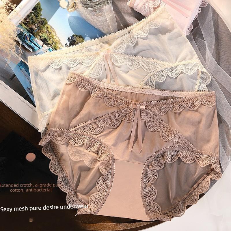 Big Size Female Spring and Summer Sexy Lace Hollow Mesh Cotton 10A Anti Bacterial Briefs