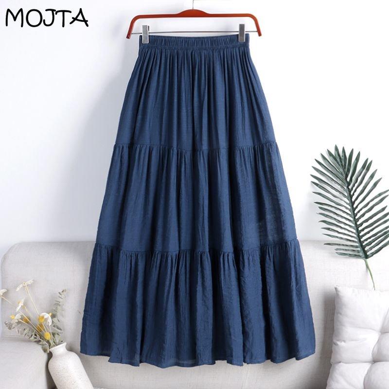 MOJTA Mid Skirt Spring Summer Women's Elastic High Waist Skirt A-line Skirt