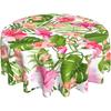 Hawaiian Blooming Hibiscus and Palm Tablecloth Tropical Leaves Round Table Cover Washable Polyester Tablecloth for Picnic Dining