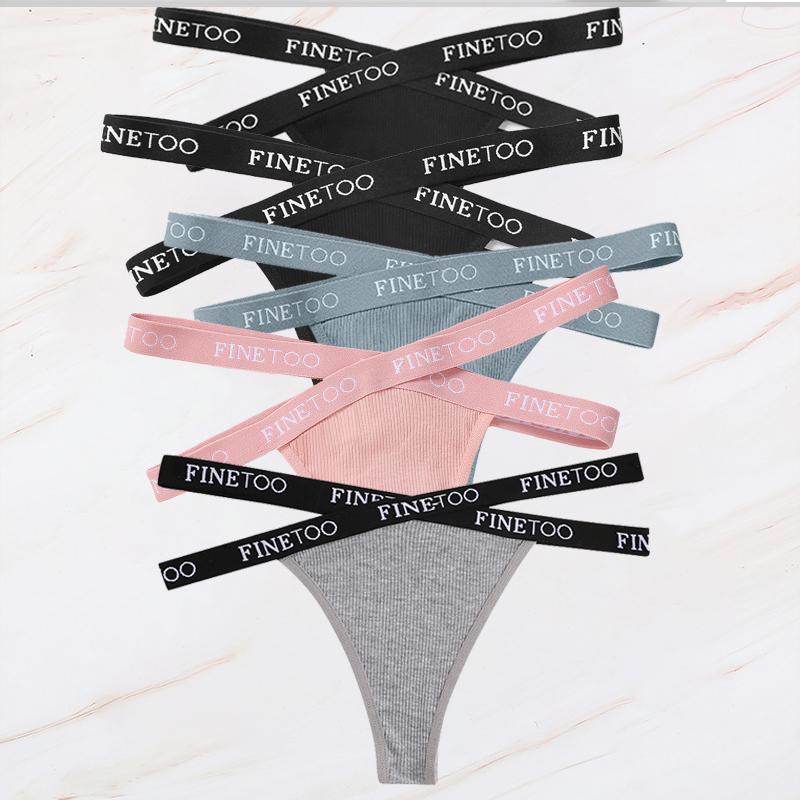 FINETOO 5 шт./компл. M-XL G-string Хлопковые женские трусики с перекрестными бретельками Femme Тонг Сексуальное кружевное белье с вырезами Трусы с надписью на поясе