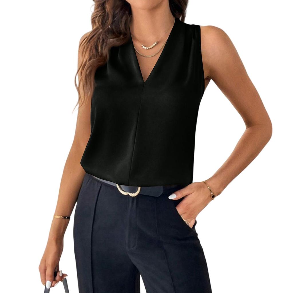 Women's Fashion Solid Color V Neck Sleeveless Pullovers Vest Top