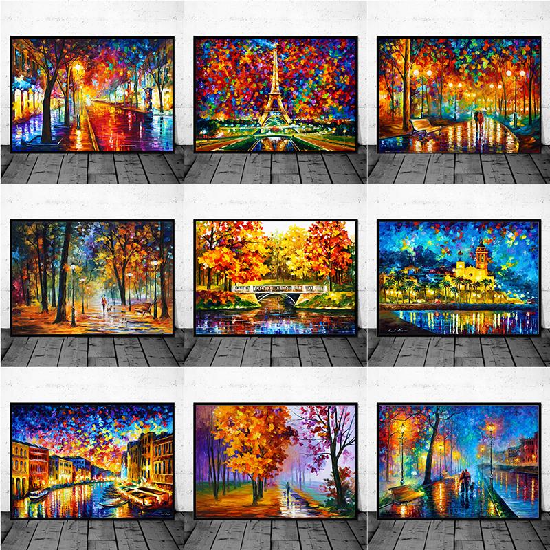 Abstract City Landscape Oil Painting Eiffel Tower Wall Art Canvas Prints Pop Paintings Decorative Pictures for Living Room Decor No Frame