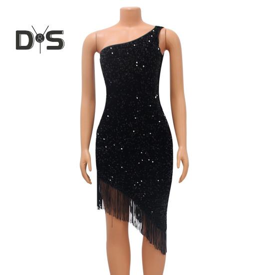 Женское вечернее платье с косым подолом и пайетками, одно скошенное плечо, без рукавов, облегающее, для вечеринки, свадьбы, коктейля, клуба, миди-платье