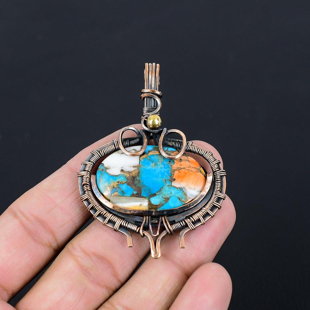 Колючая устрица, бирюзовый драгоценный камень, чистая медная проволока, обернутая подвеской ручной работы, ювелирные изделия