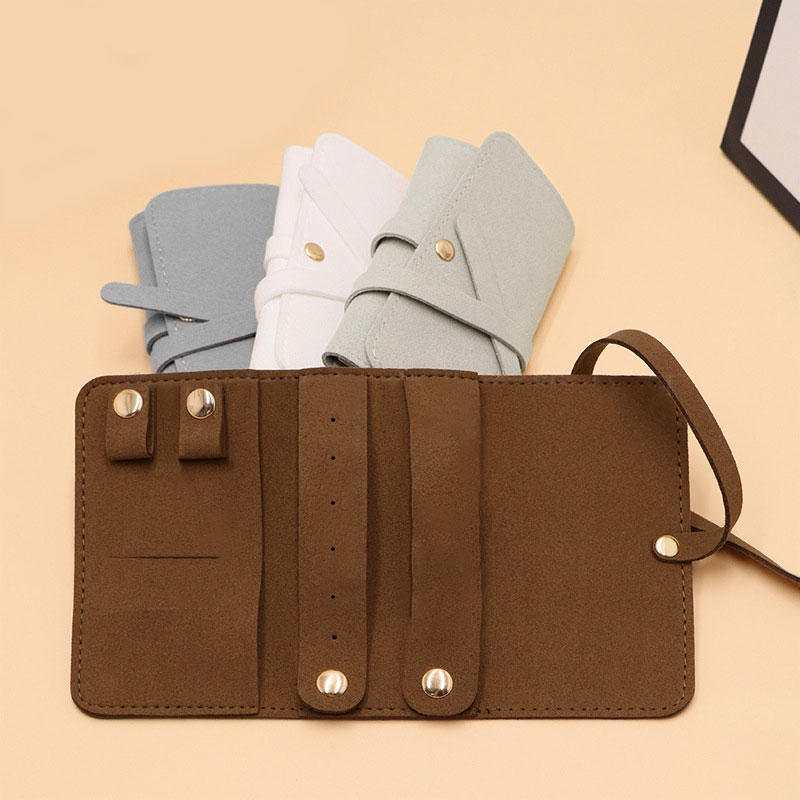 Portable Jewelry Storage Bag PU Leather Necklace Organizer Roll Bags Foldable Earring Ring Gifts Pouch for Women Travel