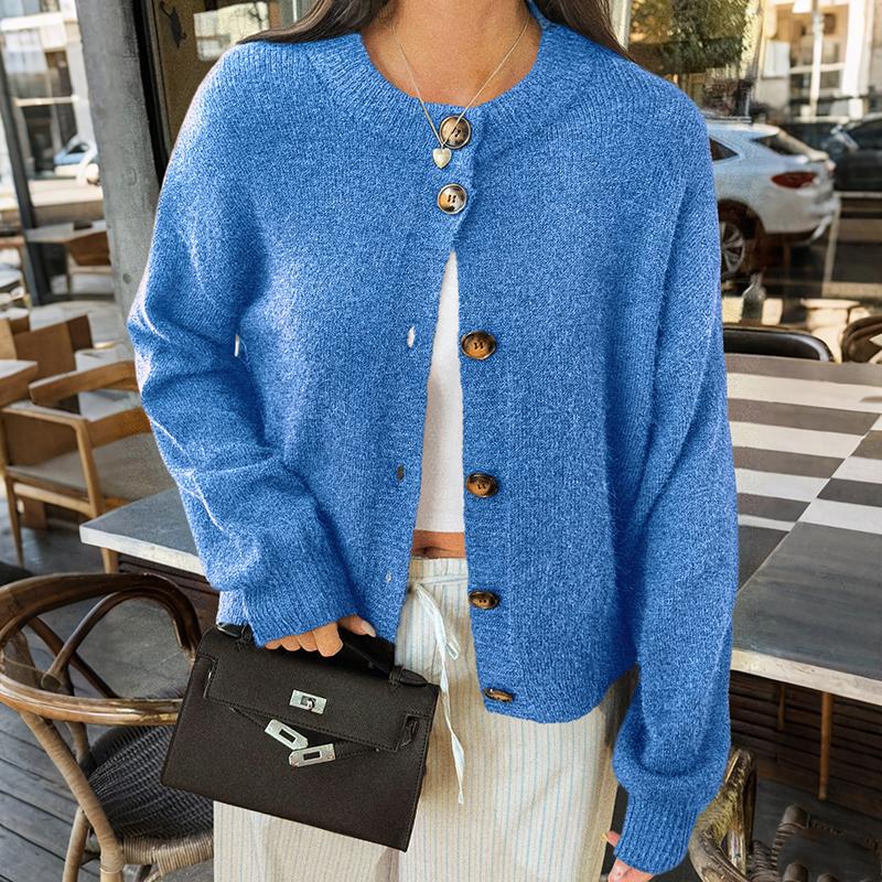 Minimalist Style Button Front Layered Look Knitted Sweater Cardigan Coat for Ladies