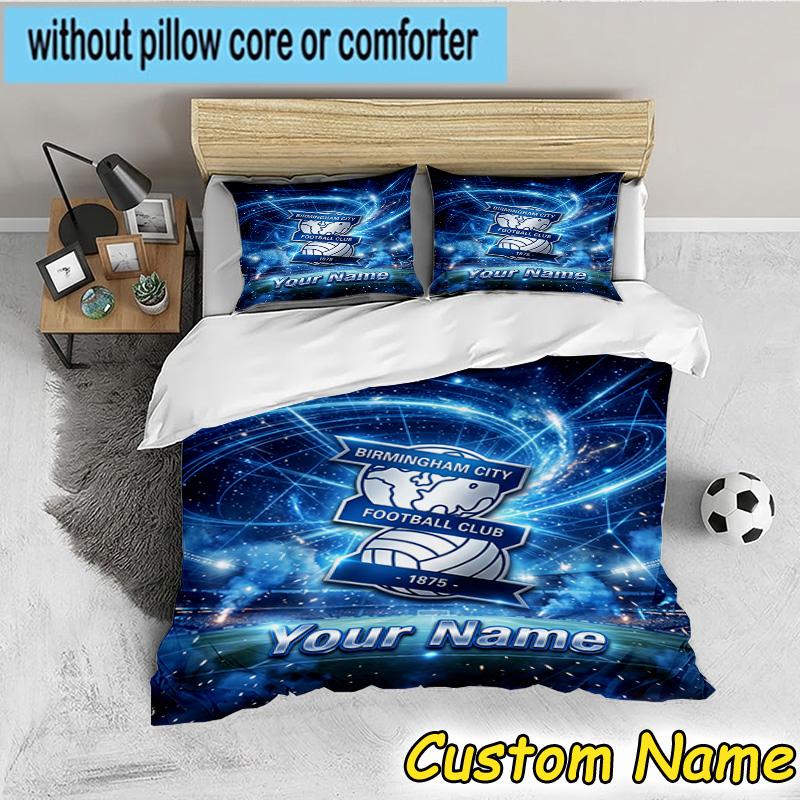 Custom Name Birmingham City Football Club Bedding Set 3PCS Duvet Cover Closure Includes 1 Duvet Cover & 2 Pillowcases for All Seasons Bedroom Decor