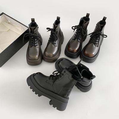 Винтажные женские мотоциклетные ботинки на платформе, модные туфли на шнуровке, осень-зима, толстый каблук, женские короткие ботинки