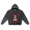 DTG Print Knitted Denim Zip-Up Hoodie Muted Freedom Brother Print Zipper Hoodies