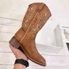 New Style Fashion Retro Brown Cowboy Boots for Women Comfortable Square Toe Embroidery Mic-calf Western Boots Shoes Big Size