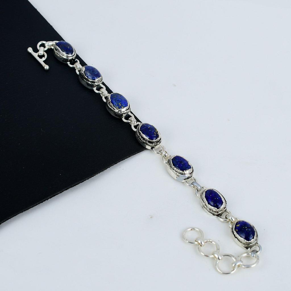 Amazing Lapis Lazuli Gemstone Handmade 925 Sterling Silver Bracelet, Lapis Lazuli Bracelet For Wife , Unisex Bracelet Party Wear Gift