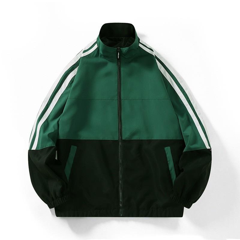 Mens Stand Collar Color Block Jacket Loose Fit Streetwear Two Stripe Outdoor Coat 2025