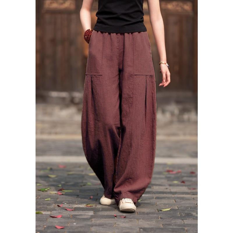 Японские свободные повседневные шаровары из хлопка и льна на весну и осень больших размеров для женщин