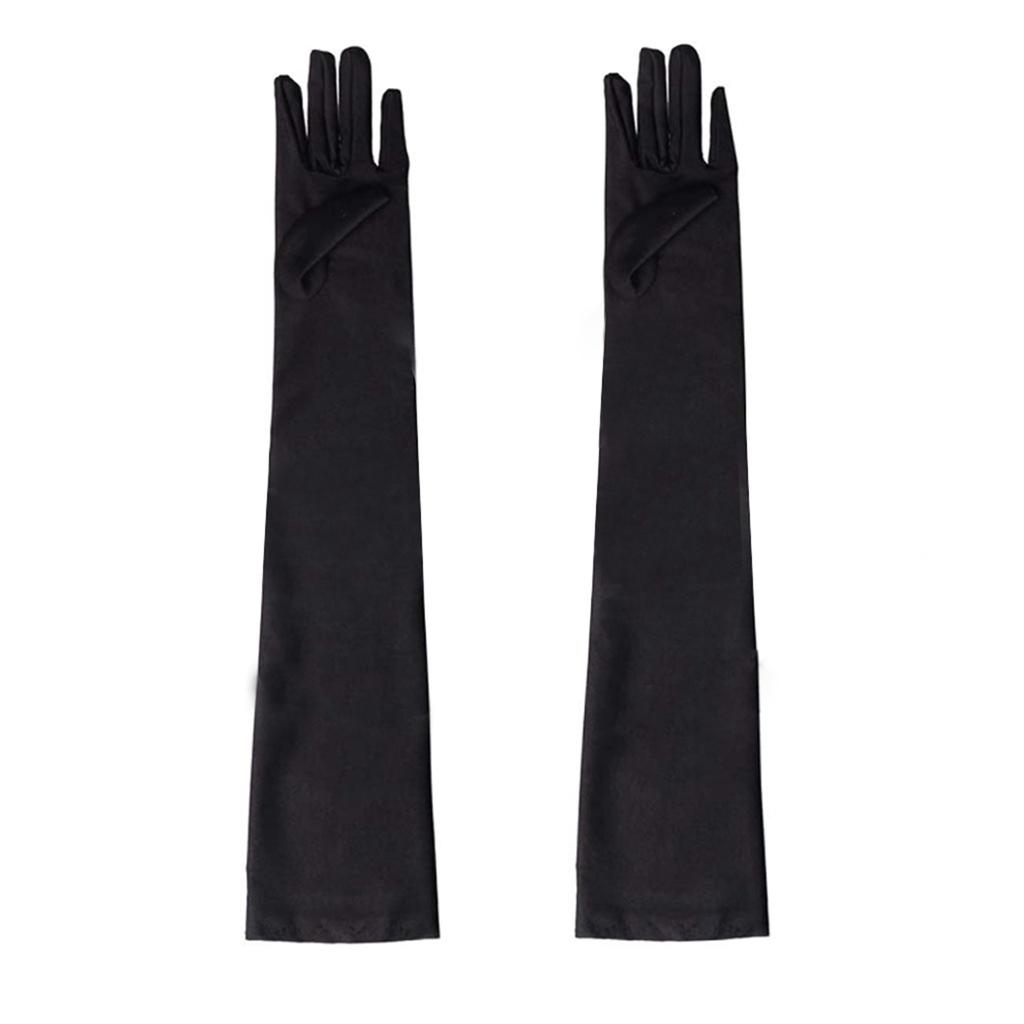 Long Gloves Stretchy Sun Protection Soft Breathable Black Elbow Length Gloves for Wedding Party
