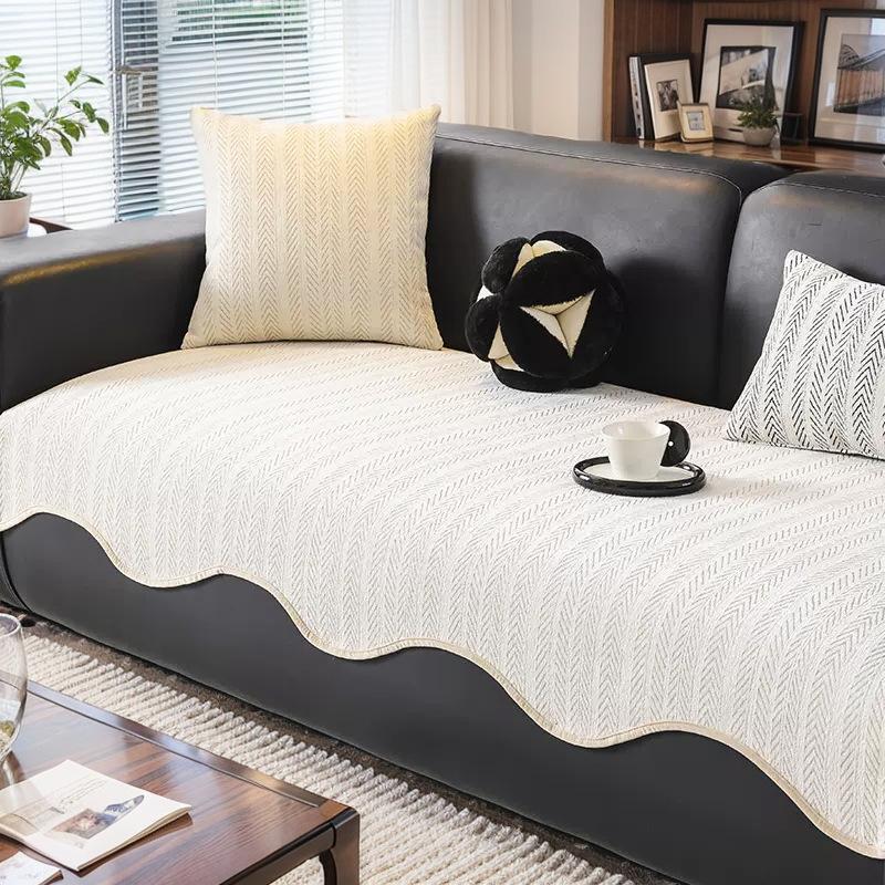 Premium Leather Sofa Cushion Autumn And Winter Plush New Four-Season Universal Fixed Non-Slip Straight Row Seat Cushion Cover