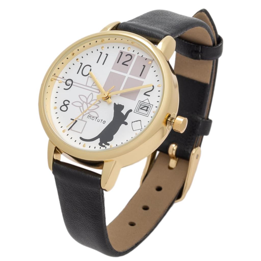 Watch Analog Leather Strap Calendar Date Cat Nyakare Black [Fieldwork] Women's ST295-5