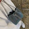 Fashion Women Drawstring Rhinestones Shoulder Bag Luxury Bucket Crossbody Bag