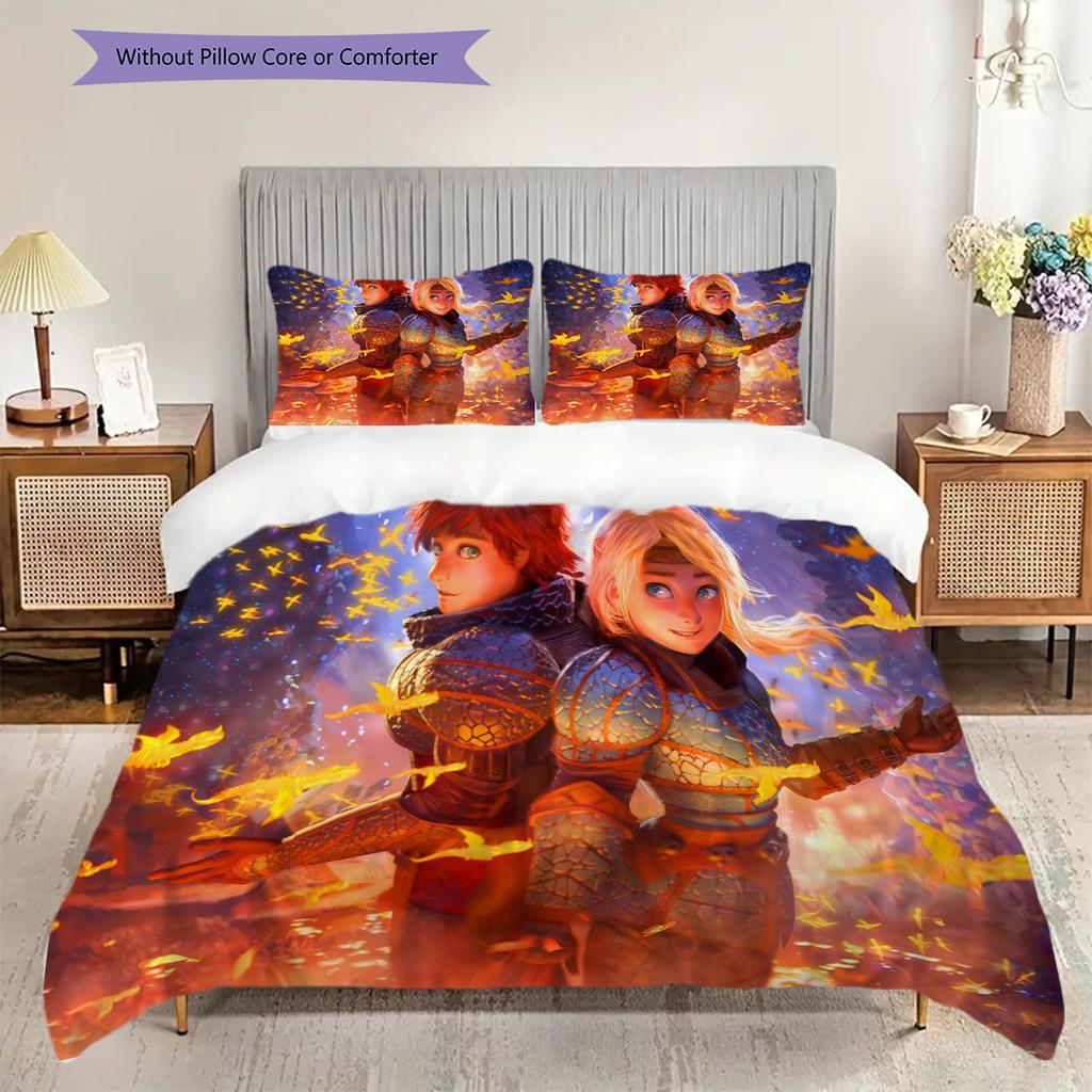 Stitch Toothless Adventure Threepiece Set 1 Duvet Cover 2 Pillowcase Without Core Soft And Comfortable Bedding Set