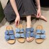 Импортные тапочки большого размера с плоской подошвой для женщин, лето 2025, новые европейские и американские ретро-джинсовые тапочки с толстой подошвой для женщин