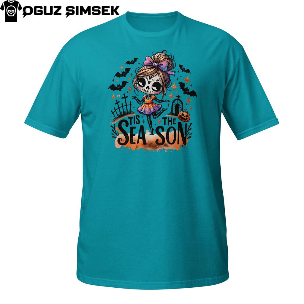 Tis the Season Skeleton Girl T-Shirt Mens Womens Tees Top | Cute Halloween Graveyard | Spooky Tee