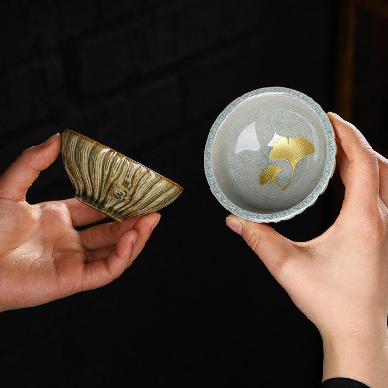 Золотой Абрикосовый Лист Чайная Чашка Керамическая Ретро Фарфоровая Чайная Чашка Мастер-Чашка Дегустационная Кружка Китайский Кунг-Фу Японская Чайная Посуда Посуда для Напитков