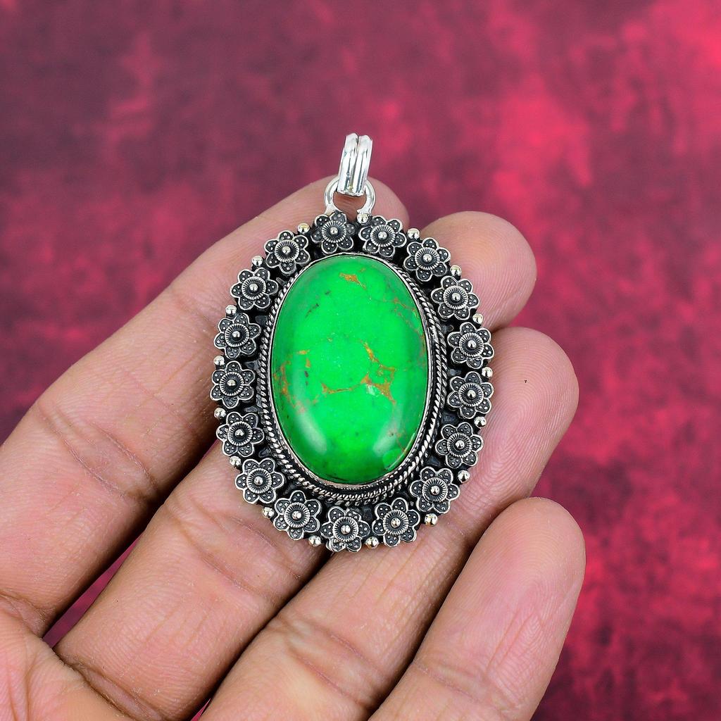 Кулон из зеленой меди и бирюзы, кулон из стерлингового серебра 925 пробы с драгоценными камнями, подвеска ручной работы, изумительное ювелирное украшение, подарок для нее