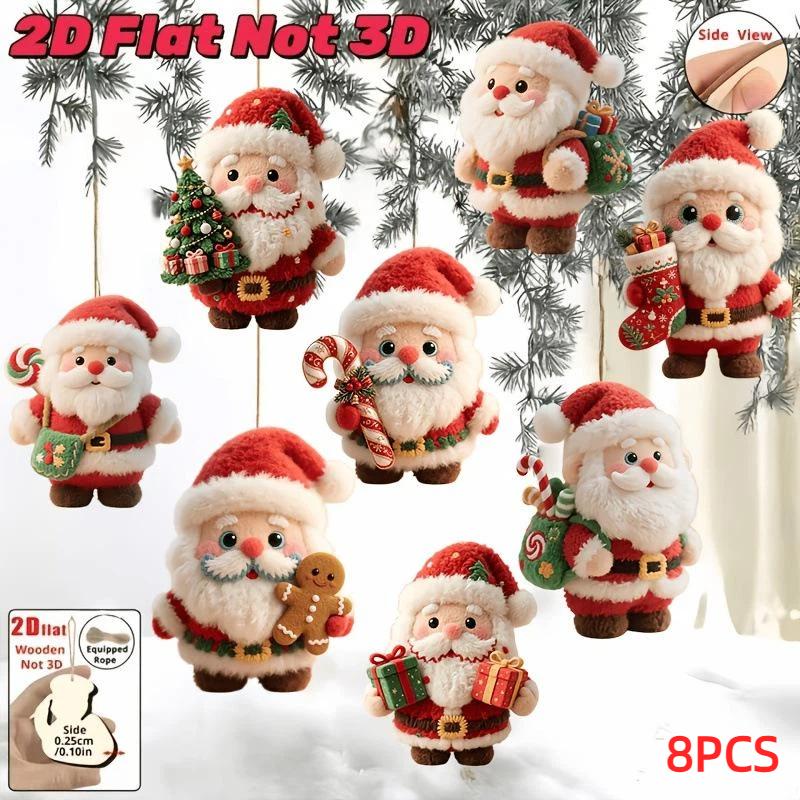 8/16/24Pcs Christmas Wooden Gingerbread Man Santa Claus 2D Flat Pendant Christmas Tree Decoration Perfect Holiday Gift Decor