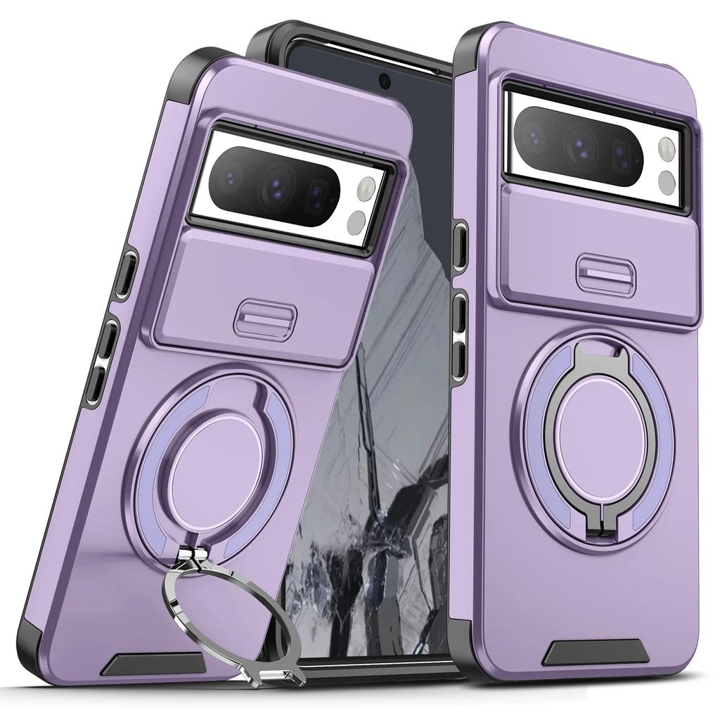 Shockproof Hybrid Dual Layer Magnetic Metal Ring stand Case for Google Pixel 9 7 8 Pro XL 8A Slide Camera Lens Protetion Cover