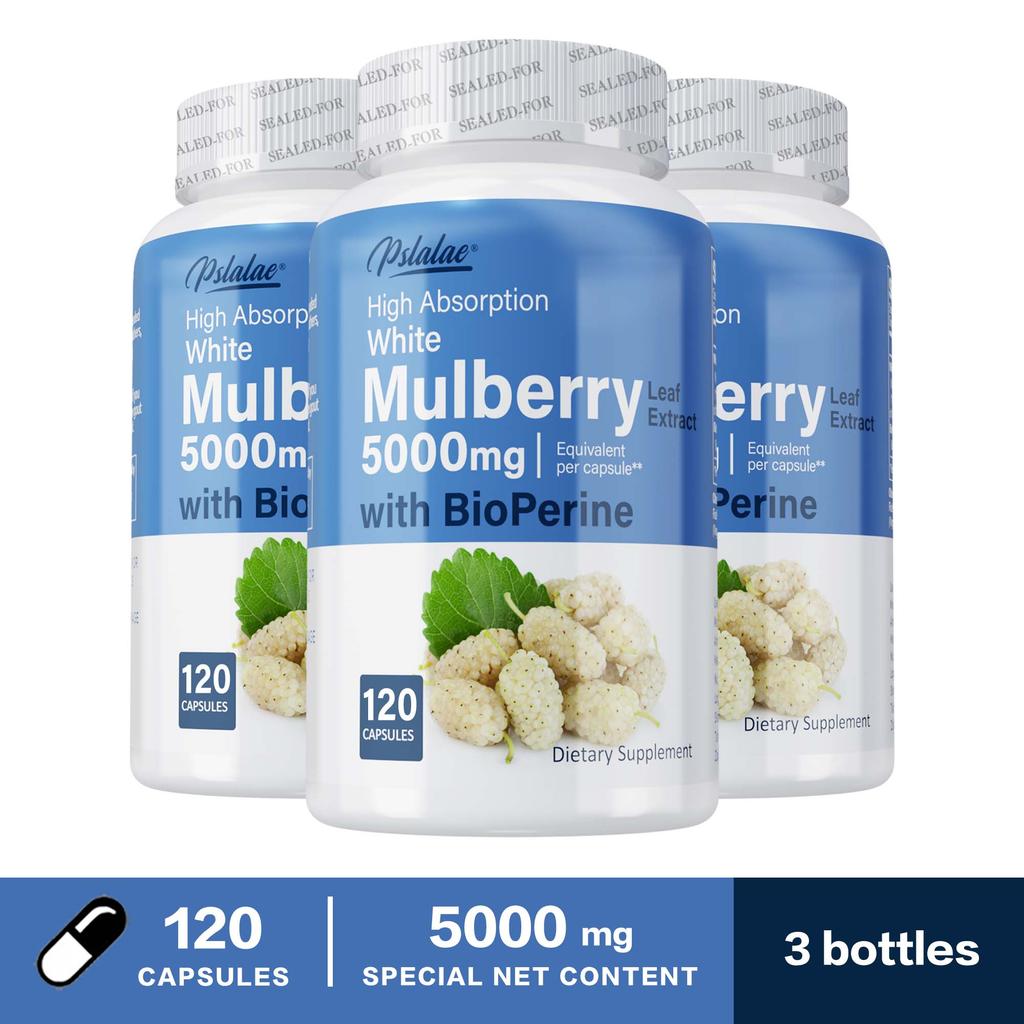 Pslalae White Mulberry Leaf Extract Capsules, 10:1 Extract, 5000 mg White Mulberry Leaf, Overall Health, Suitable for Adults