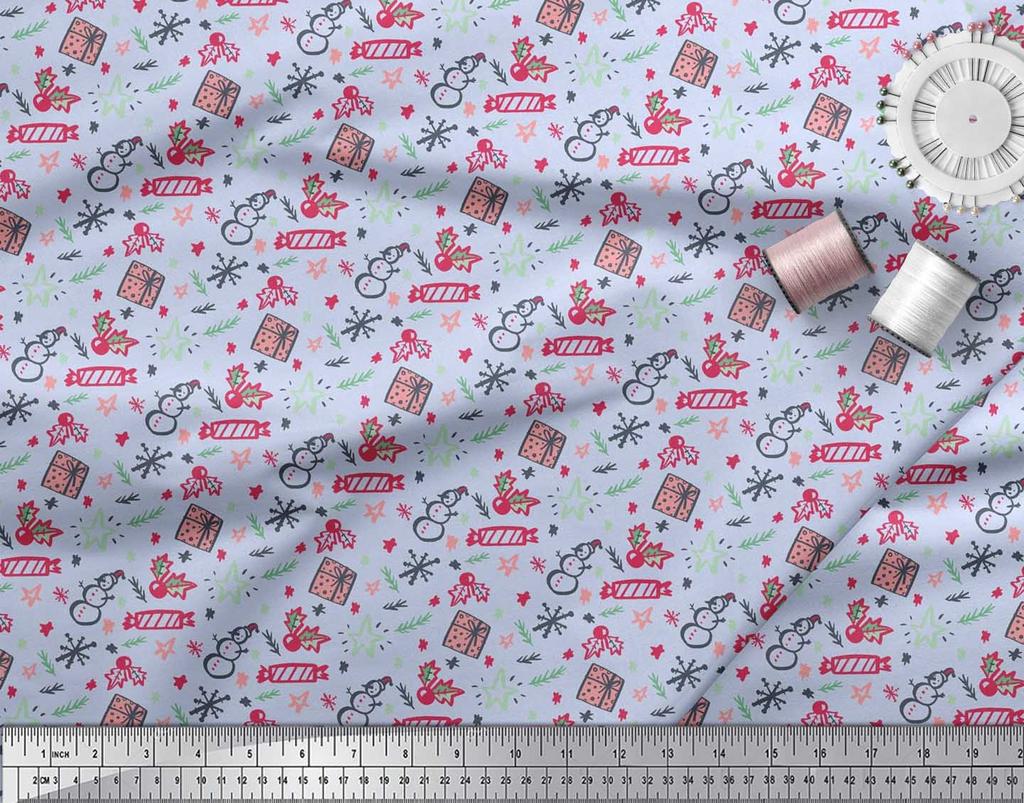 Soimoi Белая японская креп-сатиновая ткань Снеговик, конфеты и подарочная коробка Рождественские принты на ткани по метрам 42 дюйма