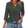 Women's Fashion Casual Lapel Short 3/4 Sleeve Solid Color Shirt Women's V-Neck Tops