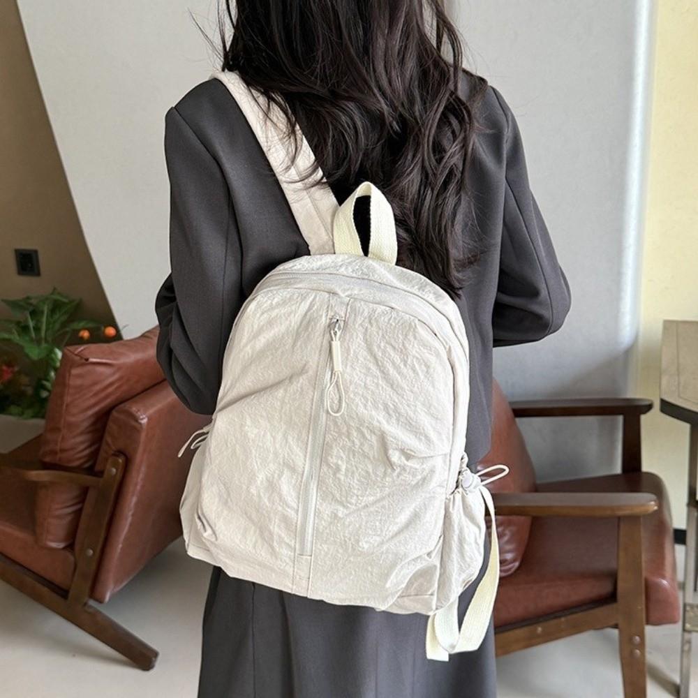 Pleated Nylon Backpack Large Capacity Student School Bag Casual Rucksack Women