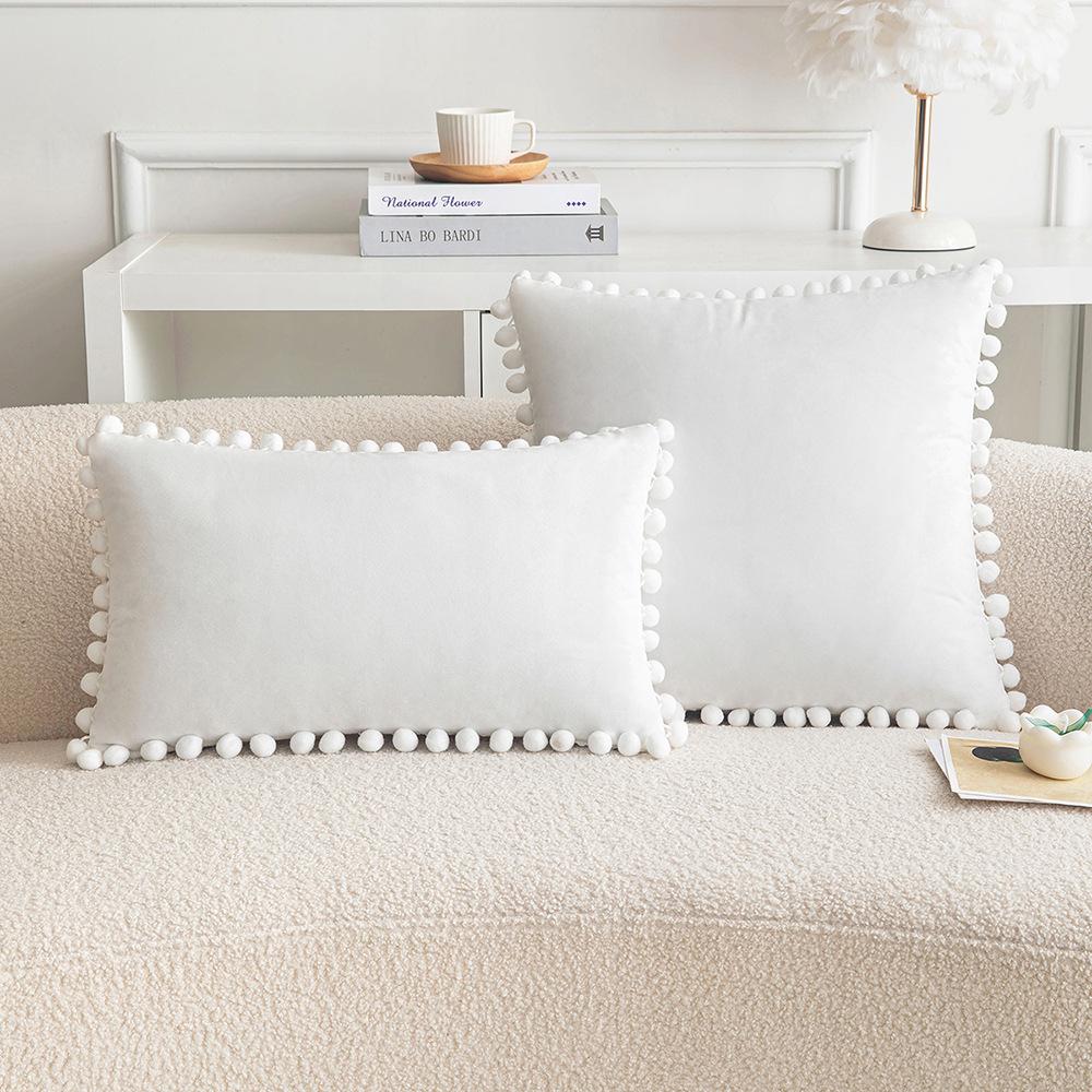 Белый Помпон Наволочка Декоративная Однотонный Вельвет 30x50см 45x45см 50x50см Бохо Декоративные Наволочки Чехол для Подушки Cuscini Divano
