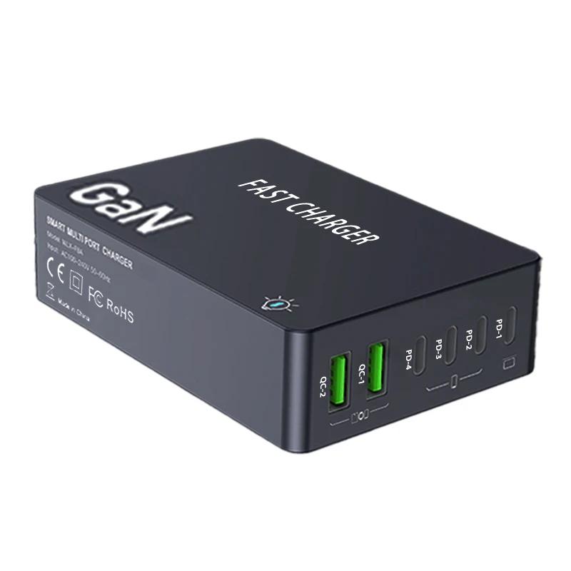 6-портовая док-станция для зарядки планшетов USB PD QC3.0, настольная, GaN для быстрой зарядки, для смартфона, планшета, ноутбука, для дома, офиса, быстрая зарядка