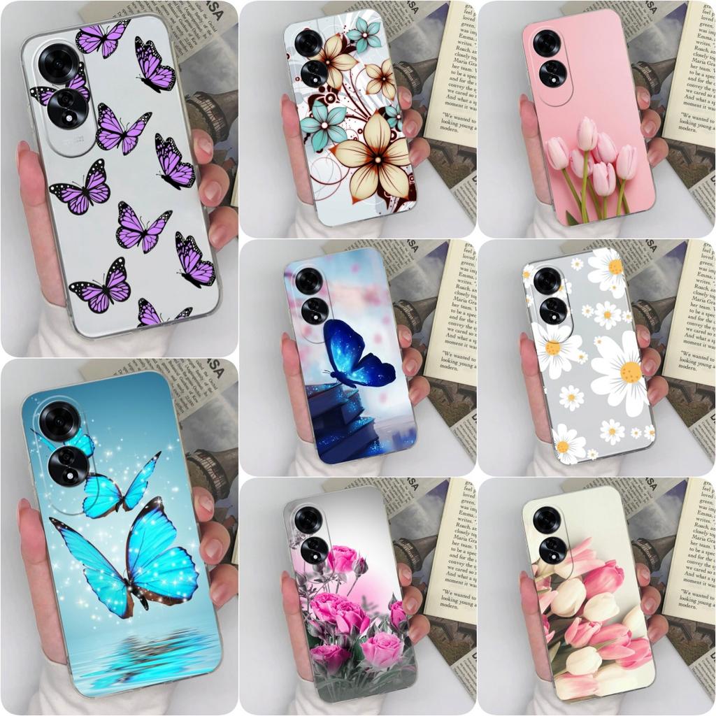 Phone Cover Cases For OPPO Realme C61 C63 Reno12 5G A60 A59 Bumper Pretty Butterfly Flower Pattern Clear Soft TPU Silicone Shockproof Housing For OPPO