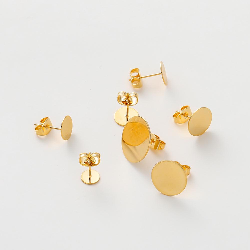 10pcs/lot 14K 18K Gold Plated Blank Post Earring Studs Base Pins With Earring Plug Findings Ear Back For DIY Jewelry Making