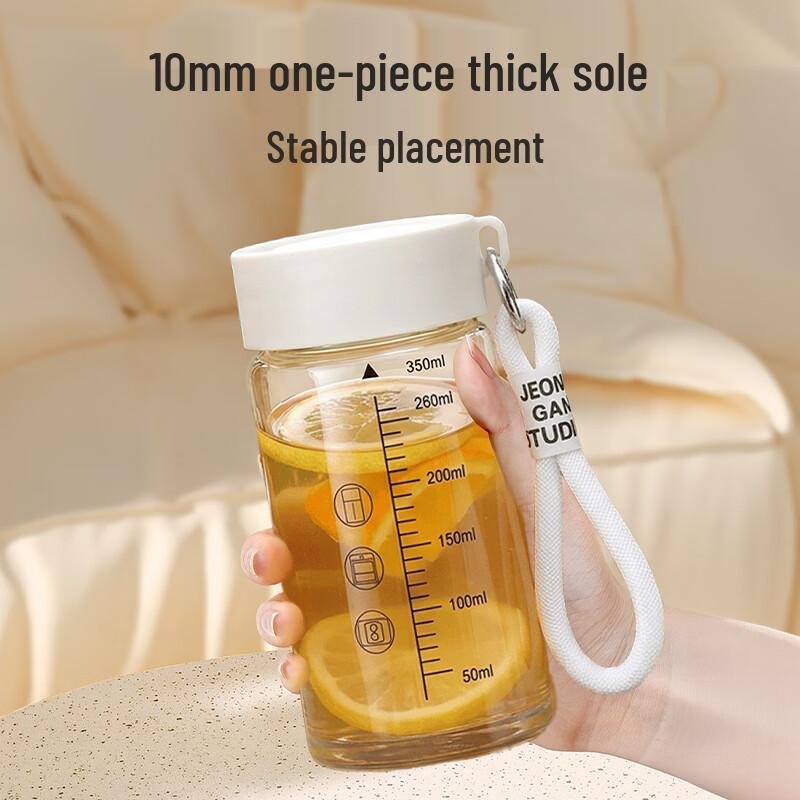 LINGCHEN Portable Borosilicate Glass Cup with Lid and Scale