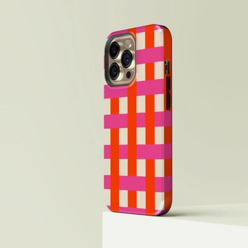 Woven Orange Pink Phone Case for iPhone 16 15 14 13 12 11 Pro Max Plus Luxury Magnetic Double-layer Back Cover