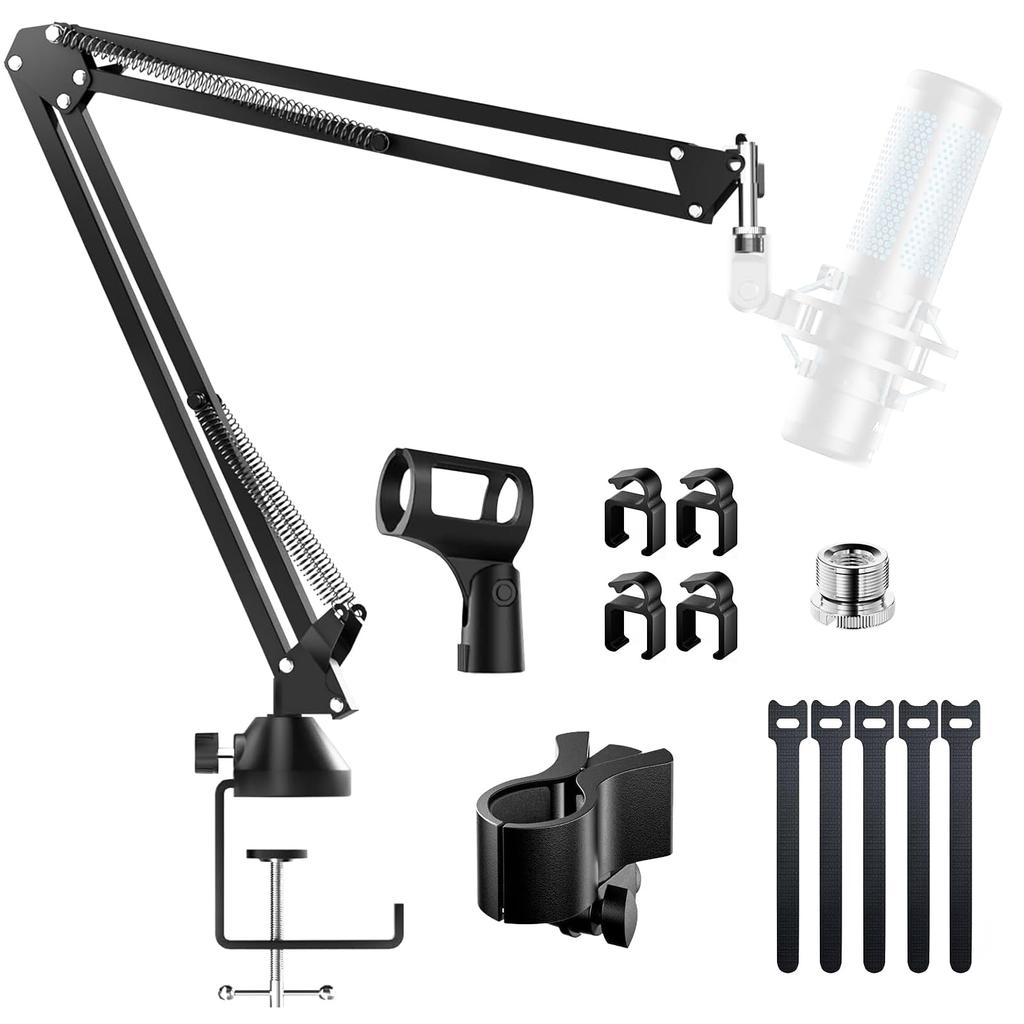 Foldable Microphone ArmStand, Metal Suspension Boom Scissor Arm with Adjustable Angle, Anti-Vibration, for Condenser Microphones, Streaming,