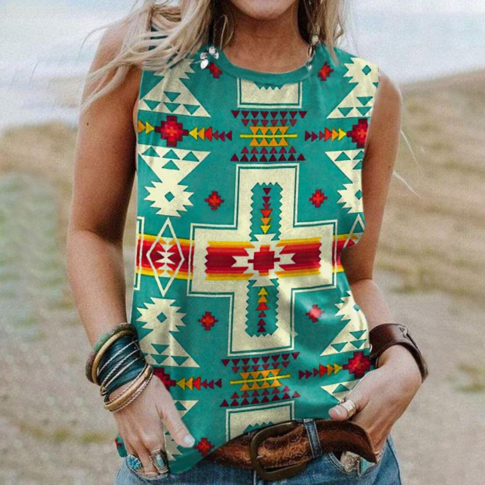 Геометрия 3D принт в западном этническом стиле майки женские повседневные свободные жилеты без рукавов с открытыми плечами Y2k майка женская одежда