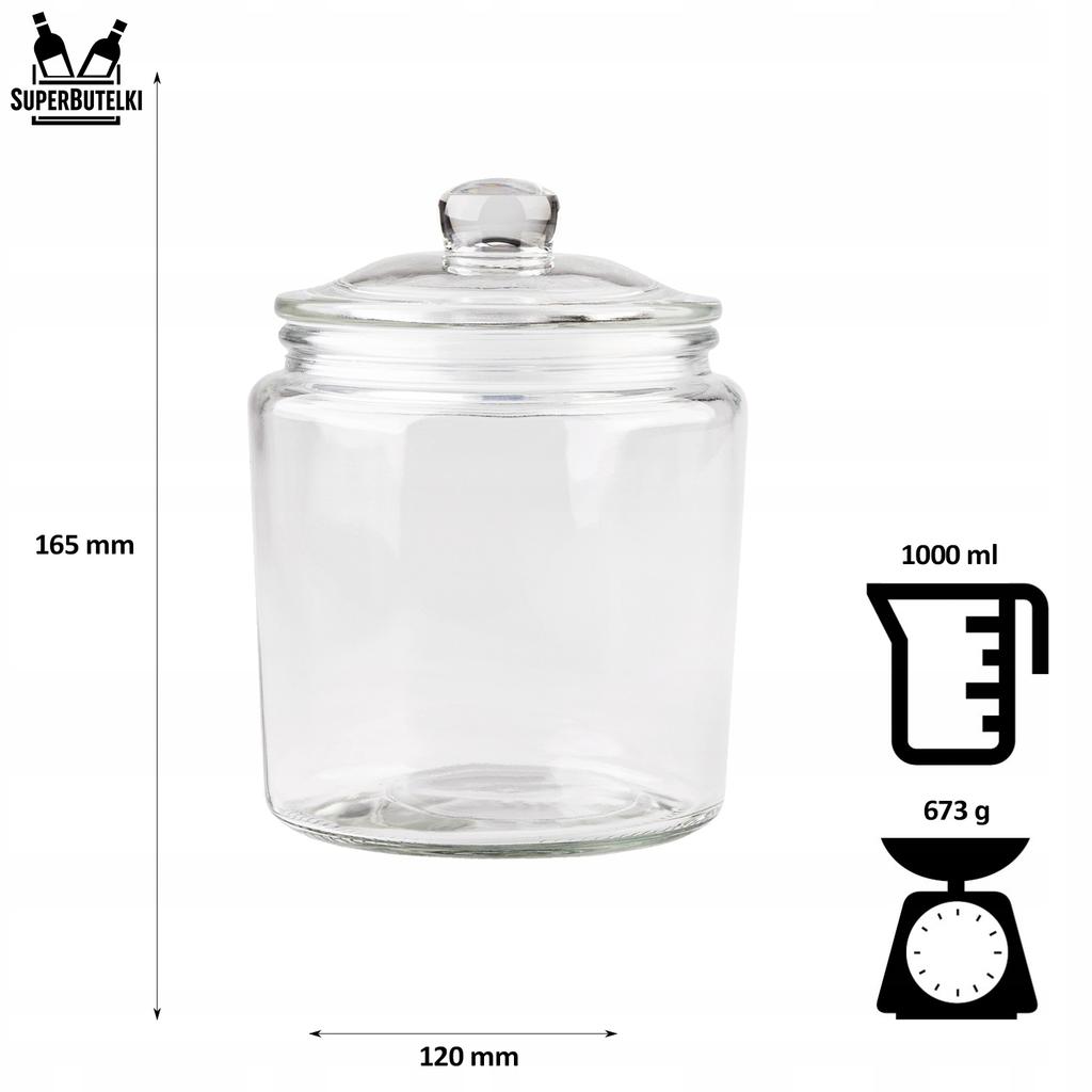 Set of 2 glass jars with glass lids: 1x 1L, 1x 2L
