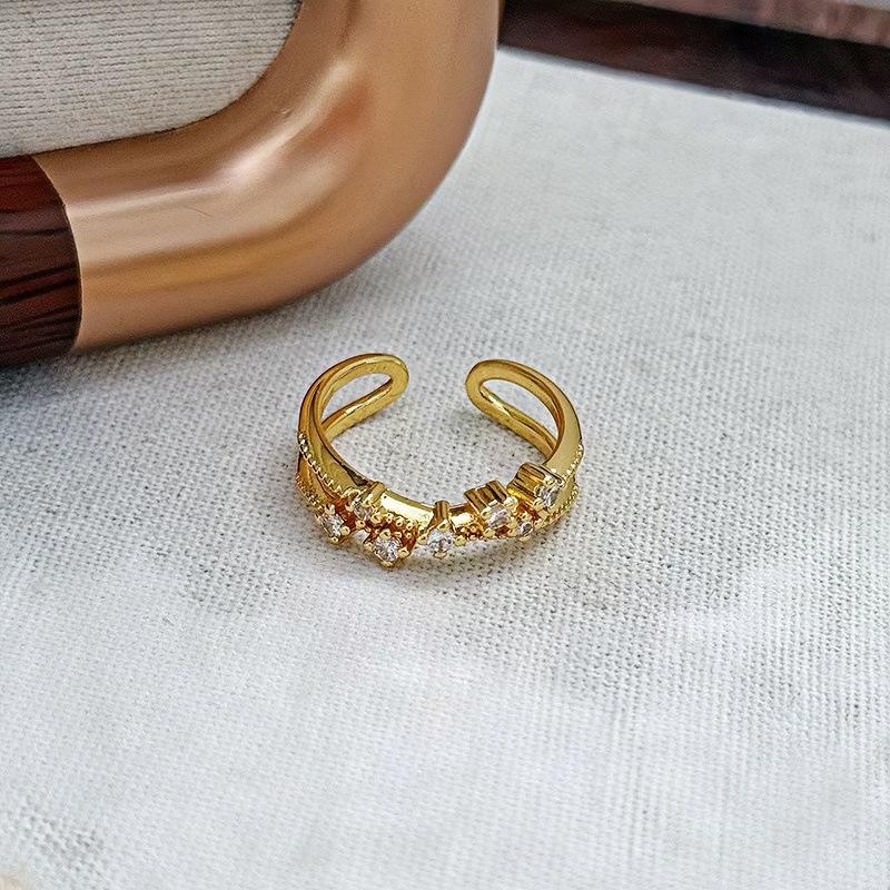 Ретро Нишевый Дизайн Простой Цирконовый Алмазный Раскрывающийся Кольцо Легкая Роскошь Алмазный Характер Высококлассное Кольцо