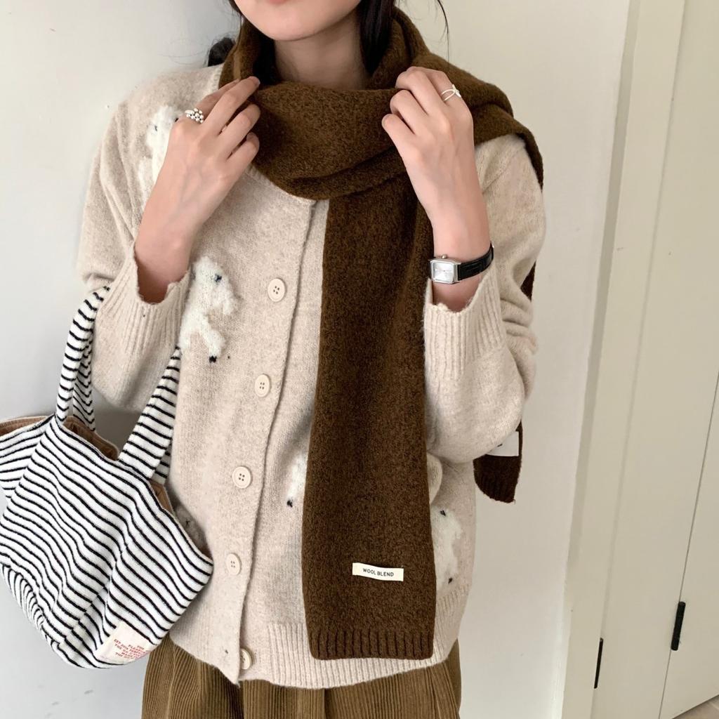 New Style Wool Blended Winter Scarf for Women Solid Color Knitted Korean Style Fresh  Sweet Fashionable and Versatile Warm Scarf