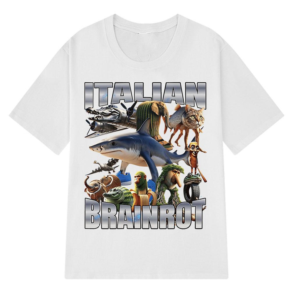 Italian Brainrot Tralalero Tralala Tung Tung Tung Sahur Bombardiro Crocodilo Funny Meme T-shirt Men Women Fashion Loose T Shirts