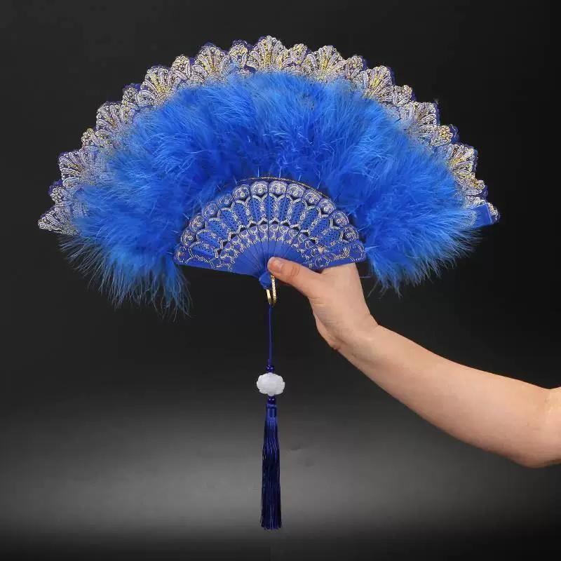 White Feather Fan, Popular Retro Fan, Suitable for Pairing with Cheongsam, Dance, Catwalk, Bird-Of-Prey Style, Palace Style, Fairy-Like Girl Folding