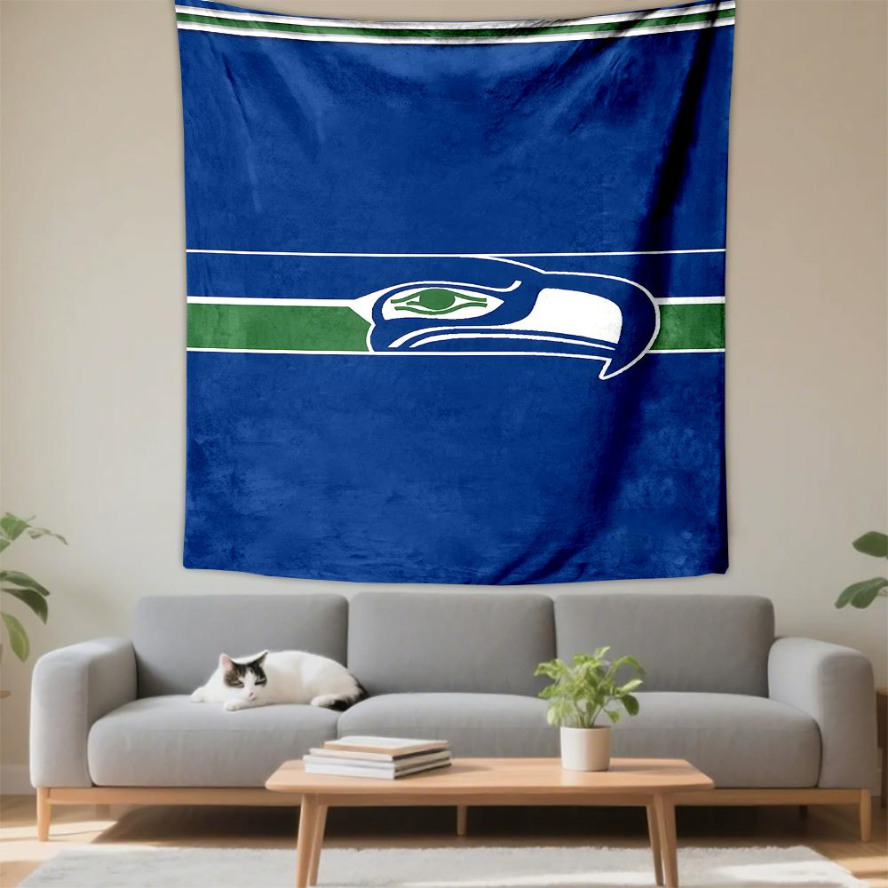 Tapestry Seattle Seahawks Logo Blue Green Stripes NFL Wall Hanging Football Fan Gift Decor